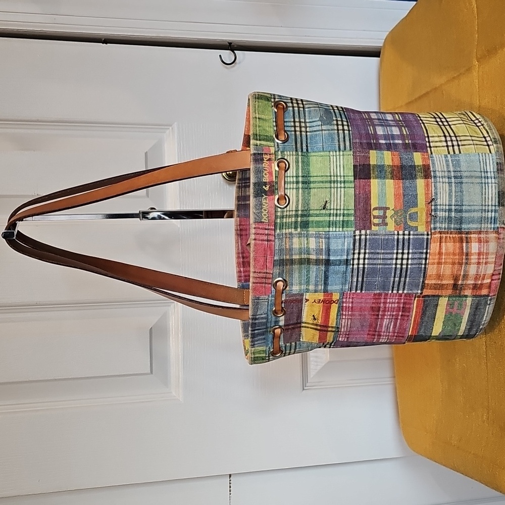 Dooney & Bourke Madras Plaid Picnic Ants Bucket Bag EUC - Picture 7 of 14
